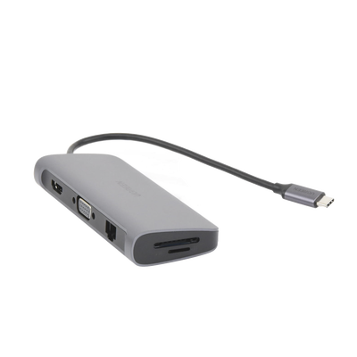 HUB USB-C (Docking Station) 10 en 1 | 3 USB-A 3.0 | USB-C PD Carga 100W | HDMI 4K@30Hz | RJ45 (Gigabit Ethernet) | VGA | Lector Tarjeta SD + Micro SD (TF) Uso Simultaneo | Jack Audio 3.5mm | Carcasa de Aluminio.