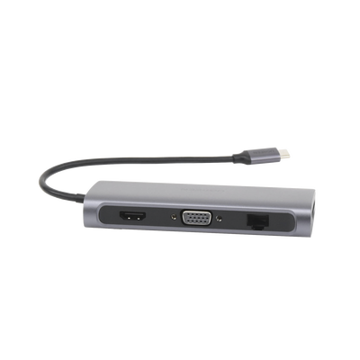 HUB USB-C (Docking Station) 10 en 1 | 3 USB-A 3.0 | USB-C PD Carga 100W | HDMI 4K@30Hz | RJ45 (Gigabit Ethernet) | VGA | Lector Tarjeta SD + Micro SD (TF) Uso Simultaneo | Jack Audio 3.5mm | Carcasa de Aluminio.