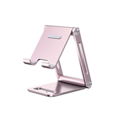 Soporte para Teléfono Celular de Aluminio / Angulo Ajustable / Amplia Compatibilidad con dispositivos de 4.7'' a 7.9'' / Antideslizante / Antiarañazos / Plegable / Color Rosa