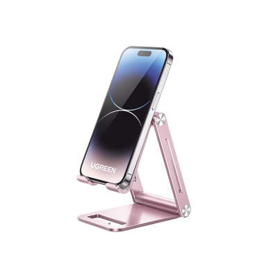 Soporte para Teléfono Celular de Aluminio / Angulo Ajustable / Amplia Compatibilidad con dispositivos de 4.7'' a 7.9'' / Antideslizante / Antiarañazos / Plegable / Color Rosa