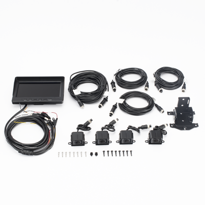 Sistema de Monitoreo Local / 4 Cámaras 1080p para Exterior (IP68) y Pantalla LCD de 7" a Color / Memoria Micro SD de 64 GB (Expandible a 512 GB) / Soporta Cambio de Cámara al Dar Reversa al Vehiculo / Accesorios de Instalación
