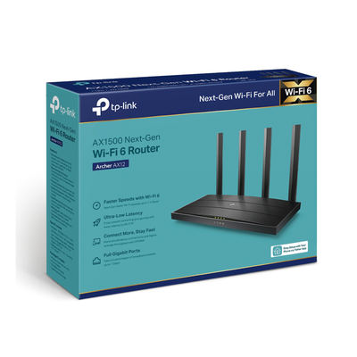 Router WiFi 6 AX 1500Mbps / MU-MIMO 2X2 y OFDMA / 1 Puerto WAN 10/100/1000 Mbps / 4 Puertos LAN 10/100/1000 Mbps / 4 Antenas Beamforming