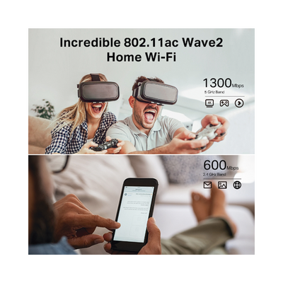 Router inalámbrico AC Wave 2 1900 doble banda 1 puerto WAN 10/100/1000 Mbps y 4 puertos LAN 10/100/1000 Mbps, MIMO 3X3, Beamforming
