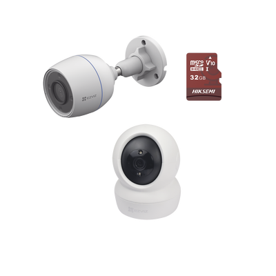 Kit de cámaras WiFi / Incluye 1 pieza C6N  Para Uso en Interior / 1 pieza CS-H3C Para Uso en Exterior / 1 PZA Micro SD HS-TF-E1/32G / Detección de Movimiento / Notificaciones Instantáneas