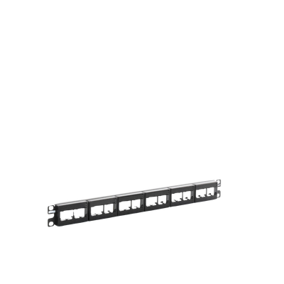 Panel de Parcheo Modular Mini-Com (Sin Conectores), Plano, Sin Blindaje, Con Etiqueta y Cubierta, de 24 puertos, 1UR