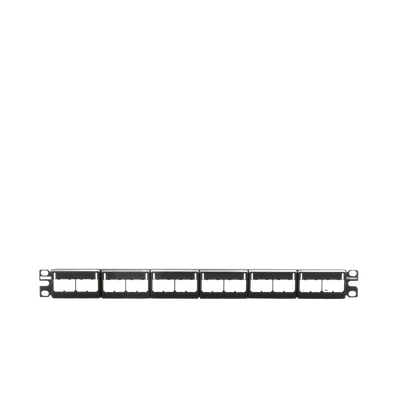 Panel de Parcheo Modular Mini-Com (Sin Conectores), Plano, Sin Blindaje, Con Etiqueta y Cubierta, de 24 puertos, 1UR
