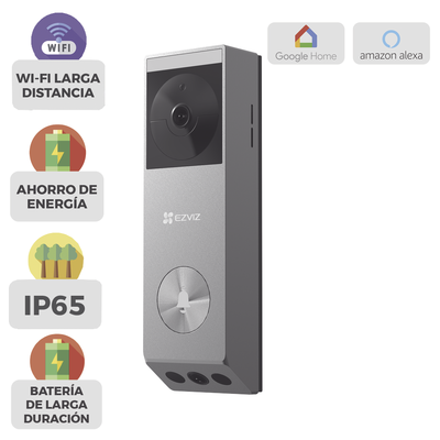 Doorbell de Batería Recargable con Transformador de 5Vcc o Panel Solar (Incluye Panel) / 3 megapíxel / Doble Lente / Protección IP65 / Audio de Dos Vías