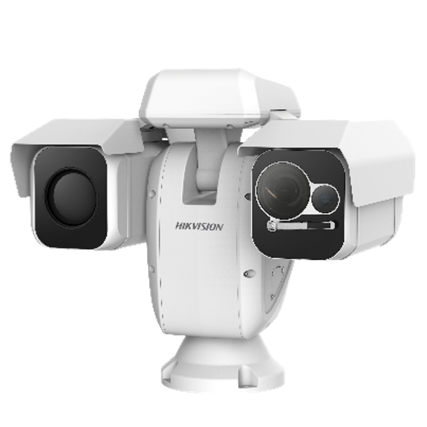 PTZ Punta de Poste IP Dual / Lente Térmico 100 mm (640 X 512) / Lente Óptico 56X Zoom (4 MP) / 800 mts IR Laser / 24 VCA / IP66 / Recubrimiento Anticorrosivo