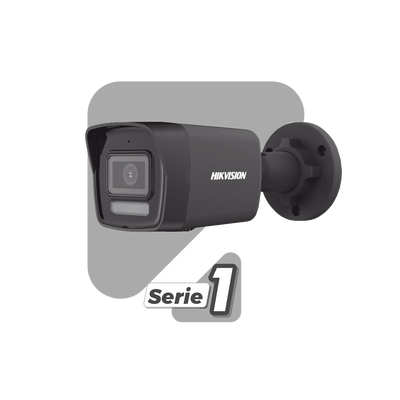 [Dual Light] Bala IP 4 Megapixel / Color Negro /  Lente 2.8 mm / 30 mts IR + 30 mts Luz Blanca / Micrófono Integrado / ACUSENSE Lite / Exterior IP67 / H.265 / PoE / ONVIF / Micro SD