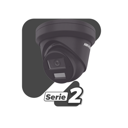 Turret IP 4 Megapixel / Color Negro / Lente 2.8 mm / 30 mts IR EXIR / Exterior IP67 / WDR 120 dB / PoE / ACUSENSE (Evita Falsas Alarmas)  / Micrófono Integrado / Metal / MicroSD / ONVIF