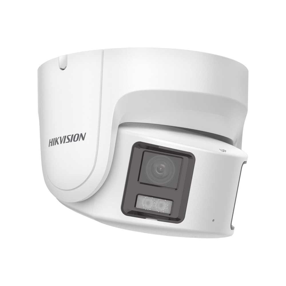 [ PROTECCIÓN ACTIVA ] Turret IP Panorámica 8 Megapíxel / 2 Lentes 4 mm (180°) / Imagen a Color 24/7 (ColorVu) / PoE / WDR 130° / IP67 / ACUSENSE / Luz Estroboscópica y Alarma Audible / 30 mts Luz Blanca / Micro SD