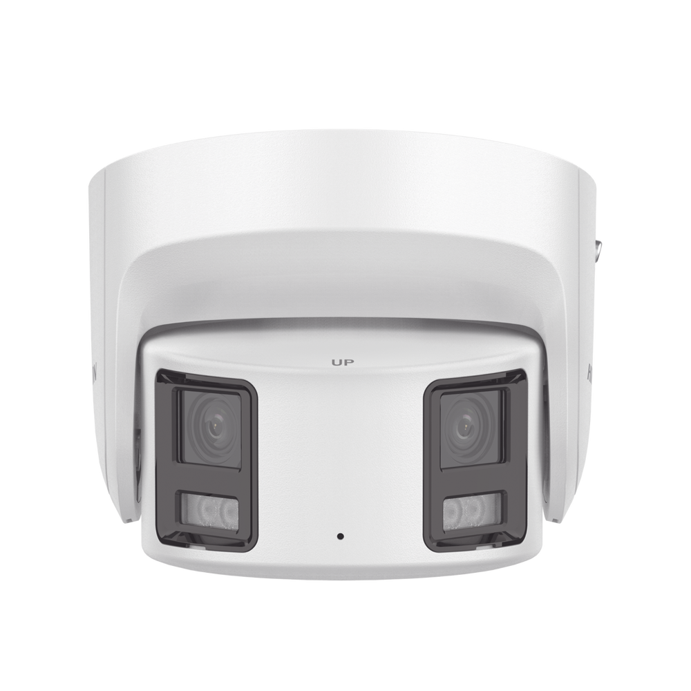 [ PROTECCIÓN ACTIVA ] Turret IP Panorámica 8 Megapíxel / 2 Lentes 4 mm (180°) / Imagen a Color 24/7 (ColorVu) / PoE / WDR 130° / IP67 / ACUSENSE / Luz Estroboscópica y Alarma Audible / 30 mts Luz Blanca / Micro SD
