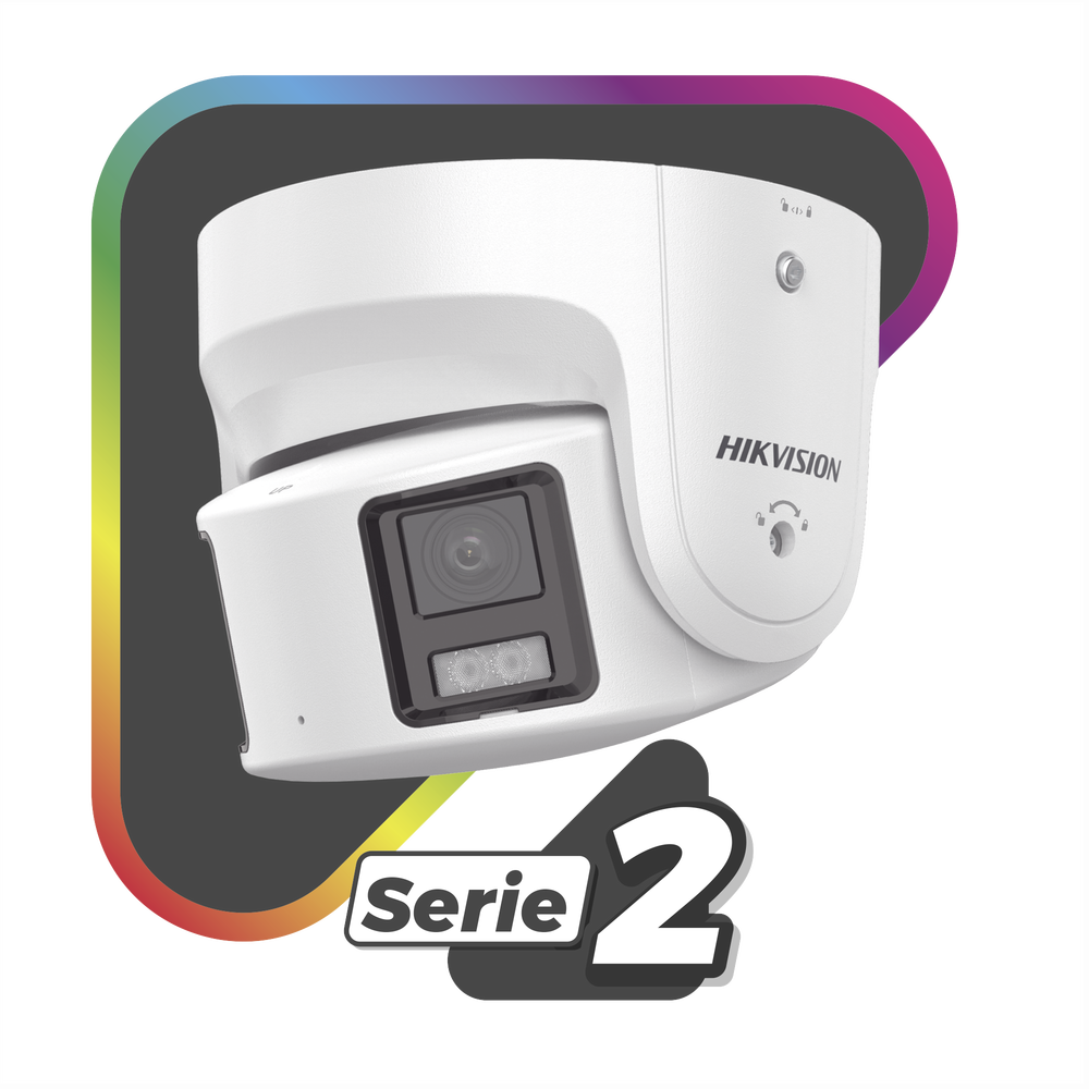 [ PROTECCIÓN ACTIVA ] Turret IP Panorámica 8 Megapíxel / 2 Lentes 4 mm (180°) / Imagen a Color 24/7 (ColorVu) / PoE / WDR 130° / IP67 / ACUSENSE / Luz Estroboscópica y Alarma Audible / 30 mts Luz Blanca / Micro SD