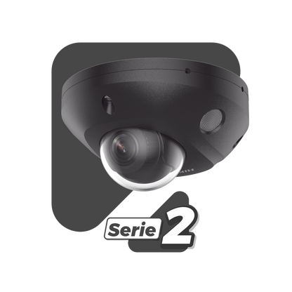 [Dual Light + 2 Micrófonos Integrados] Mini Domo IP 4 Megapixel / Color Negro / Lente 2.8 mm / 30 mts Luz Blanca + 30 mts IR / ACUSENSE / Exterior IP67 / IK08 /  WDR 120 dB / PoE / ONVIF / Alarmas I/O / Micro SD / ACUSEARCH