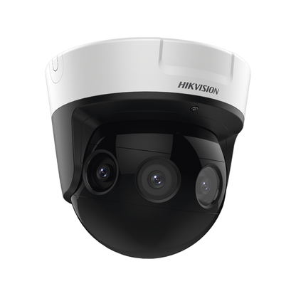 PanoVu Series / Vista Panorámica 180° / 32 Megapixel en Total / 4 Lentes 2.8 mm (4 Lentes 8 Megapixel) / 20 mts IR / Exterior IP67 / IK10 / 12 Vcc / PoE+ / Micro SD
