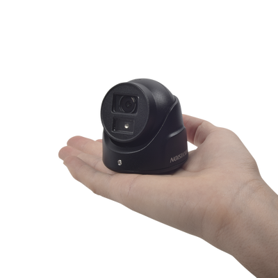 Ultra Mini Turret TURBO 2 Megapixeles (1080p) / Gran Angular / Lente 2.8 mm / 20 mts IR EXIR / Exterior IP67 / 4 Tecnologías (TVI / AHD / CVBS) / dWDR / Color Negro