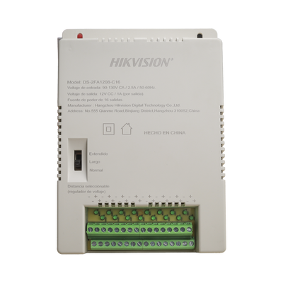 Fuente de Poder Regulada 12 Vcc / 13.5 Vcc / 15 Vcc para 16 Cámaras / 1 Amp por Salida / Voltaje de Entrada 90 - 130 VCA / Soporta 4K / Modo para Largas Distancias