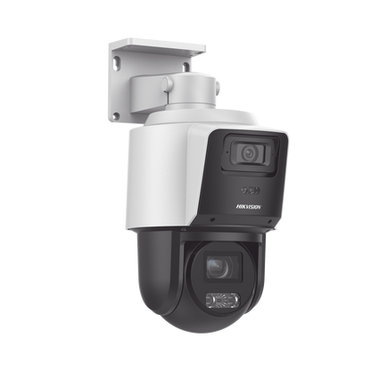 [TandemVu] PTZ IP 4 Megapixel con Cámara Panorámica 4 Megapixel / 4X Zoom / Dual Light (40 mts IR + 30 mts Luz Blanca) / ACUSENSE / IP66  / PoE+ / DARKFIGHTER / Micro SD / Incluye Base para Techo o Pared