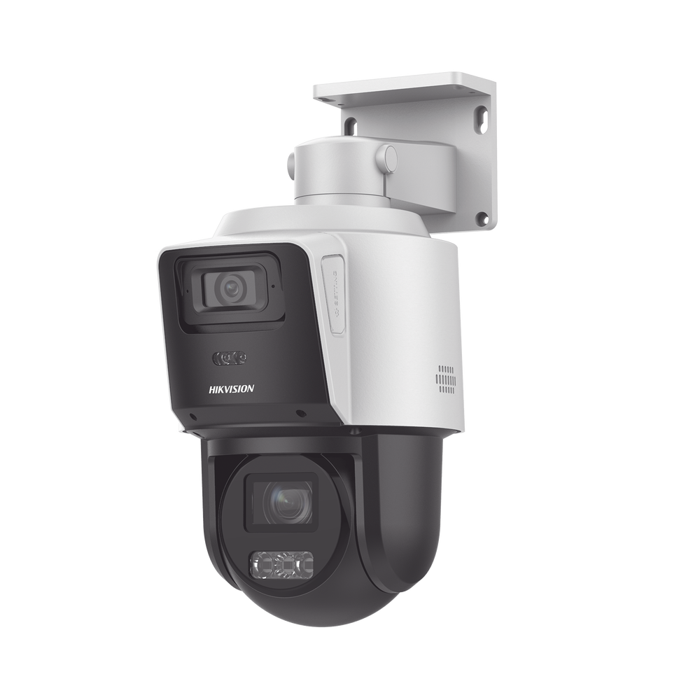 [TandemVu] PTZ IP 4 Megapixel con Cámara Panorámica 4 Megapixel / 4X Zoom / Dual Light (40 mts IR + 30 mts Luz Blanca) / ACUSENSE / IP66  / PoE+ / DARKFIGHTER / Micro SD / Incluye Base para Techo o Pared