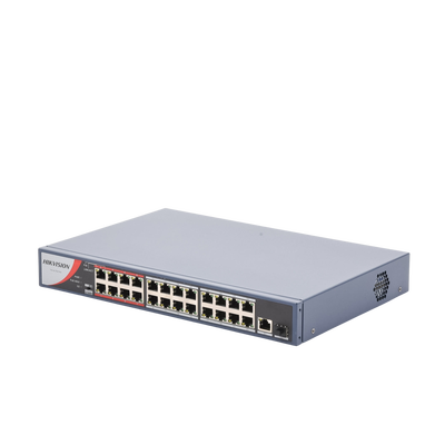 Switch PoE+ / No Administrable / 24 Puertos 10/100 Mbps PoE+ / 1 Puerto 10/100/1000 Mbps + 1 Puerto SFP Uplink / PoE hasta 250 metros / 230 W