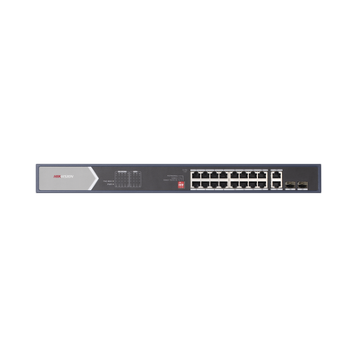 Switch PoE+ / No Administrable / 16 Puertos 10/100 Mbps PoE+ (4 Puertos PoE++ 90 W) / 2 Puertos 10/100/1000 Mbps + 2 Puertos SFP de Uplink / PoE hasta 250 Metros / 225 Watts