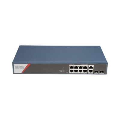 Switch Gigabit PoE+ / Administrable / 8 Puertos 1000 Mbps PoE+(4 Puertos PoE++ 90 W) / 2 Puertos 1000 Mbps de Uplink / 2 Puertos SFP / Configuración Nube Hik-PartnerPro / Modo Extendido hasta 300 Metros / 130 W