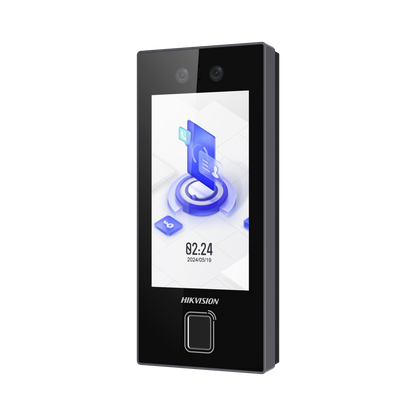 Terminal Facial Min Moe con LECTOR DE HUELLAS y Tarjetas MIFARE / 3000 Rostros / 3000 Huellas / Pantalla 4.5" / Administrable en la Nube con Hik-Connect Teams  / Exterior IP65  / PoE / WiFi