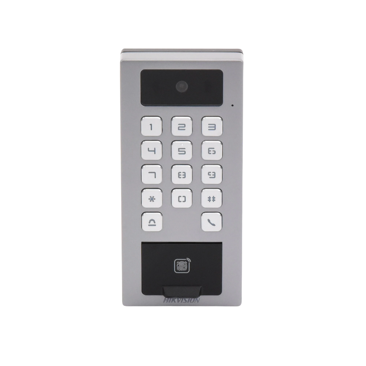 Terminal de Control de Acceso / Videoportero Multiapartamento Llamada a App / Teclado / Exterior Antivandálico IP65 & IK09 / Huella, Tarjeta, Código QR, PIN o App Hik-Connect  / Cámara 2 MP compatible con NVRs