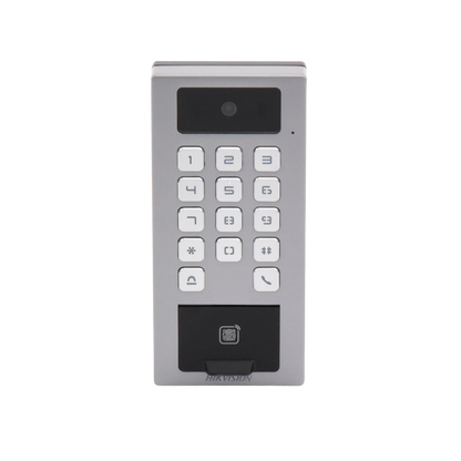 Terminal de Control de Acceso / Videoportero Multiapartamento Llamada a App / Teclado / Exterior Antivandálico IP65 & IK09 / Huella, Tarjeta, Código QR, PIN o App Hik-Connect  / Cámara 2 MP compatible con NVRs