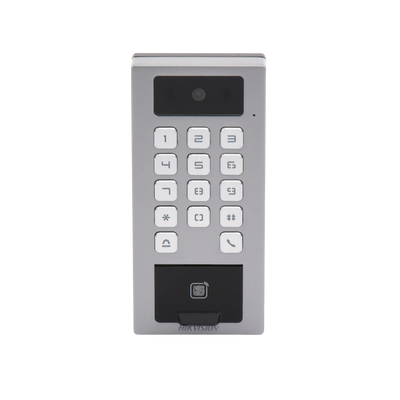 Lector Biometrico con Teclado para Exterior Antivandálico IP65 & IK09 con función de Videoportero Multiapartamento /  Huella, Tarjeta, Código QR, PIN o App HikConnect  / Cámara 2 MP compatible con NVRs / Soporta biom