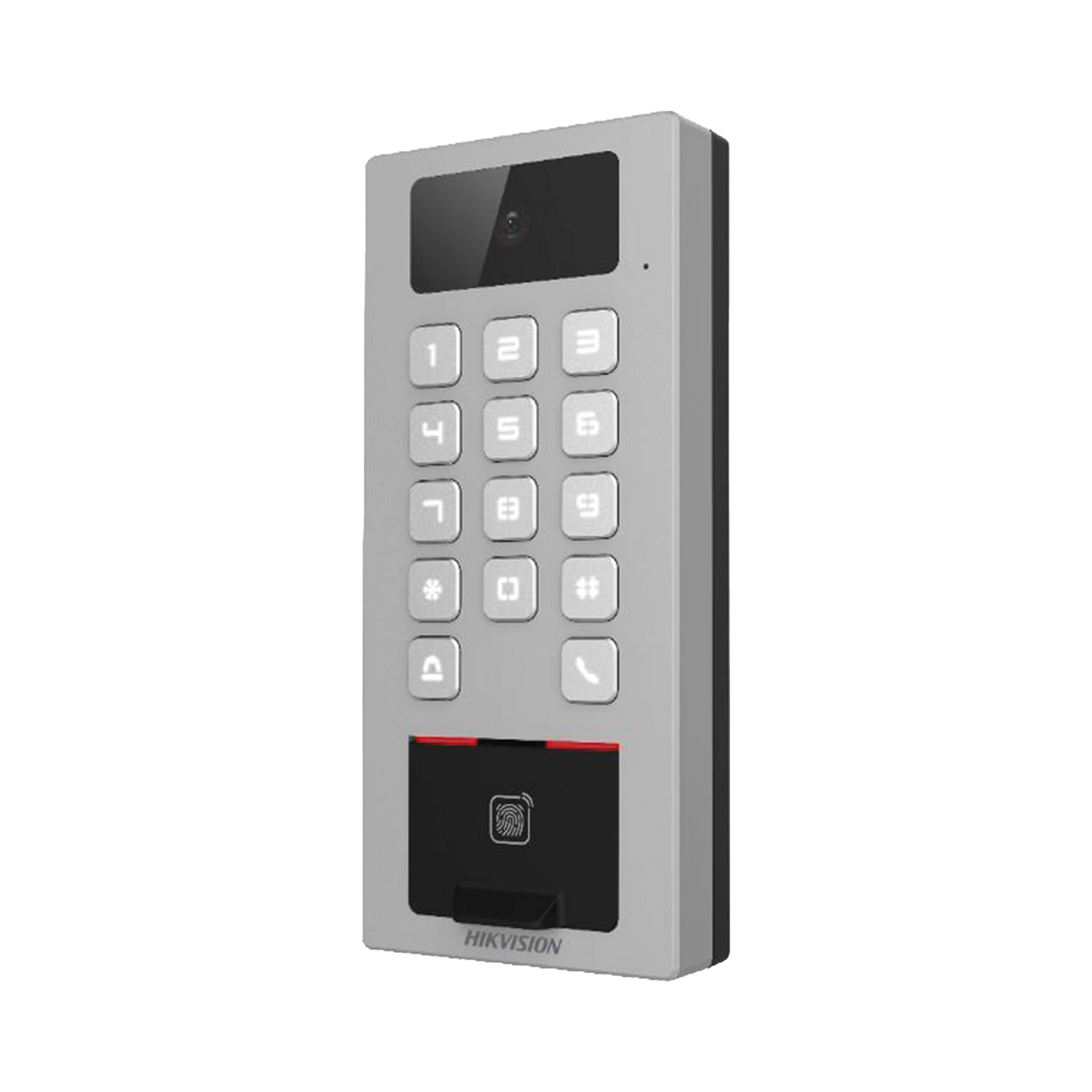 Terminal de Control de Acceso / Videoportero Multiapartamento Llamada a App / Teclado / Exterior Antivandálico IP65 & IK09 / Huella, Tarjeta, Código QR, PIN o App Hik-Connect  / Cámara 2 MP compatible con NVRs