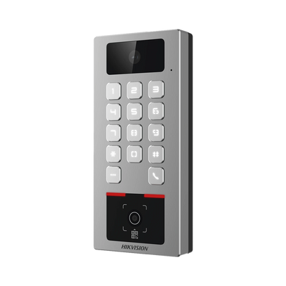 Teclado con Lector Físico de QRs para Exterior Antivandálico IP65 & IK09 con función de Videoportero Multiapartamento /  Huella, Tarjeta, Código QR, PIN o App HikConnect  / Cámara 2 MP compatible con NVRs / Soporta b