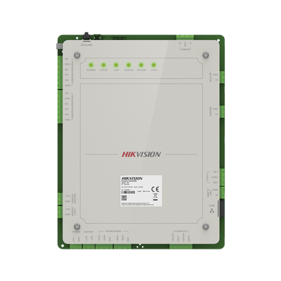 Controlador de Acceso 1 Puerta Administrable en la Nube con Hik-Connect Teams / Interfaz Web / 2 Lectores de Huella o Tarjeta / 100,000 Tarjetas / 10,000 Huellas / Incluye Gabinete y Fuente de Alimentación 12v 4A / Soporta Batería de Respald