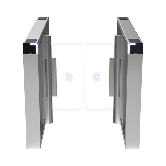 Torniquete Swing PREMIUM / Iluminación LED / 12,000,000 Ciclos MCBF / Incluye Lectores de Tarjeta y Panel de Acceso / 14 Pares de IR / Carril de 90 cms / Compatible con Reconocimiento Facial / Incluye Izquierdo y Derecho