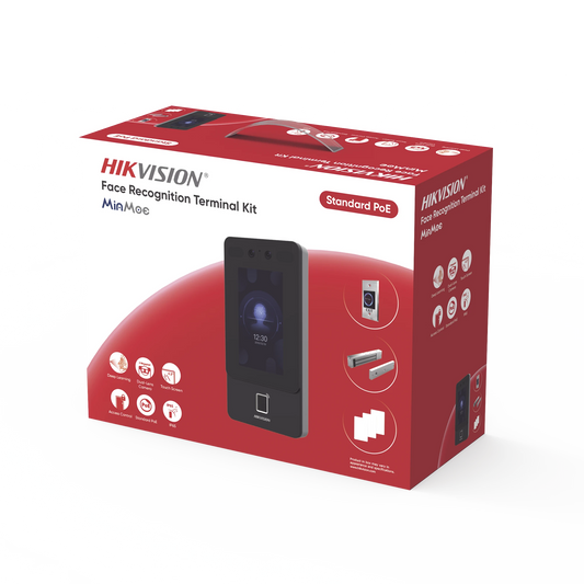 Kit Terminal Reconocimiento Facial DS-KAS342 / 1500 Rostros + 3000 Huellas + 3000 Tarjetas / Pantalla Táctil 4.3" / 2MP Wide Angle / PoE + Alimentación Cerradura / IP65 / Wi-Fi + Audio Bidireccional / Reconocimiento con Mascarilla