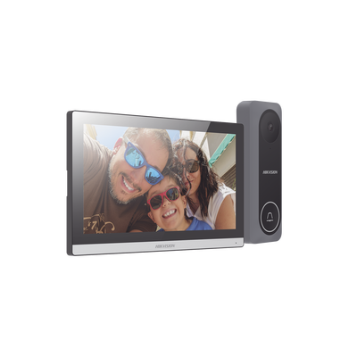 Kit de Videoportero Hibrido TurboHD con Pantalla LCD touch de 7" Wi-Fi / Frente de Calle para Exterior de Policarbonato / 720p (1 Megapíxel )130° de Visión (Gran Angular) / Llamada a App Hik-Connect