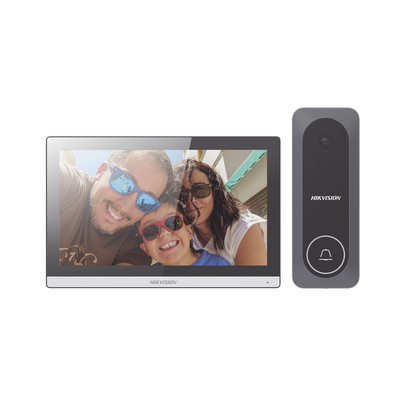 Kit de Videoportero Hibrido TurboHD con Pantalla LCD touch de 7" Wi-Fi / Frente de Calle para Exterior de Policarbonato / 720p (1 Megapíxel )130° de Visión (Gran Angular) / Llamada a App Hik-Connect