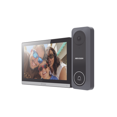 Kit de Videoportero Hibrido TurboHD con Pantalla LCD touch de 7" Wi-Fi / Frente de Calle para Exterior de Policarbonato / 720p (1 Megapíxel )130° de Visión (Gran Angular) / Llamada a App Hik-Connect