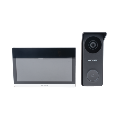 Kit de Videoportero Hibrido TurboHD con Pantalla LCD touch de 7" Wi-Fi / Frente de Calle para Exterior Metalico / 720p (1 Megapíxel )117° de Visión (Gran Angular) / Llamada a App Hik-Connect