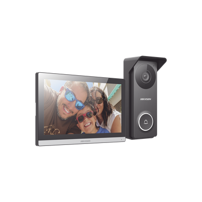 Kit de Videoportero Hibrido TurboHD con Pantalla LCD touch de 7" Wi-Fi / Frente de Calle para Exterior Metalico / 720p (1 Megapíxel )117° de Visión (Gran Angular) / Llamada a App Hik-Connect