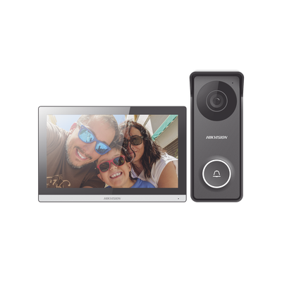 Kit de Videoportero Hibrido TurboHD con Pantalla LCD touch de 7" Wi-Fi / Frente de Calle para Exterior Metalico / 720p (1 Megapíxel )117° de Visión (Gran Angular) / Llamada a App Hik-Connect