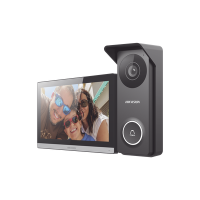 Kit de Videoportero Hibrido TurboHD con Pantalla LCD touch de 7" Wi-Fi / Frente de Calle para Exterior Metalico / 720p (1 Megapíxel )117° de Visión (Gran Angular) / Llamada a App Hik-Connect