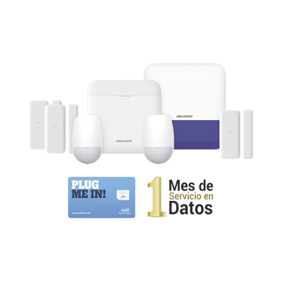 (AX PRO) KIT de Alarma AX PRO con GSM (3G/4G) / Incluye: 1 Hub / 2 Sensores PIR / 3 Contactos Magnéticos mini / 1 Control Remoto / 1 Sirena Inalambrica Exterior  / 1 WiFi / 1 MICROSIM30M2M con 1 mes de servicio/Compatible con Hik-Connect P2P