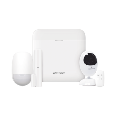 (AX PRO) KIT de Alarma AX PRO con GSM (3G/4G) / Incluye: 1 Hub con bateria de respaldo / 1 Sensor PIR / 1 Contacto Magnético / 1 Control Remoto / 1 Cámara IP / Wi-Fi / Compatible con Hik-Connect P2P / DS-2CV2U21FD-IW