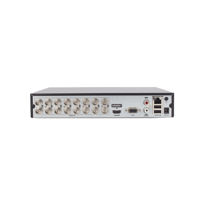 DVR 16 Canales TurboHD + 2 Canales IP / 2 Megapíxel (1080p) Lite / Acusense Lite (Evita falsas alarmas) / Audio por Coaxitron / 1 Bahía de Disco Duro / H.265+ / Salida de Video en Full HD