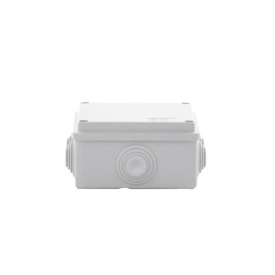 Caja de derivación de PVC Auto-extinguible con 6 entradas, tapa atornillada, 100x100x50 MM, (Medidas internas, mayor área permisible para e cable, Para exterior (IP55)