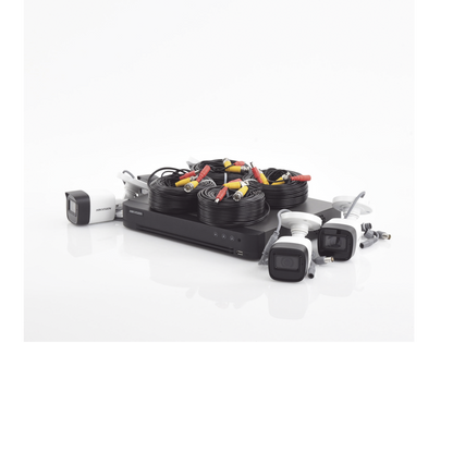 KIT TURBOHD 5 Megapixel  / DVR 4 Canales / 4 Cámaras Bala Fabricadas en Metal con Micrófono Integrado (exterior 2.8 mm) / Fuente de Poder / Accesorios de Instalación