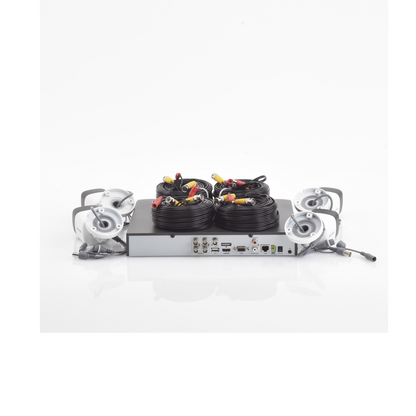 KIT TURBOHD 5 Megapixel  / DVR 4 Canales / 4 Cámaras Bala Fabricadas en Metal con Micrófono Integrado (exterior 2.8 mm) / Fuente de Poder / Accesorios de Instalación