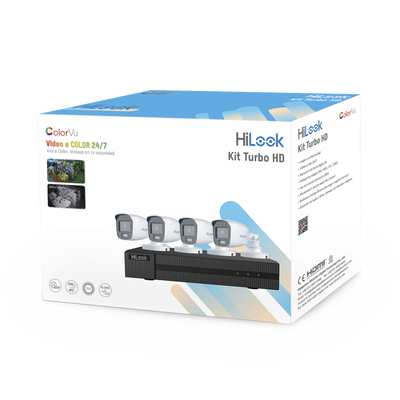 Kit TurboHD 1080p / DVR 4 Canales / 4 Cámaras Bala ColorVu con Micrófono Integrado / Fuente de Poder / Accesorios de Instalación