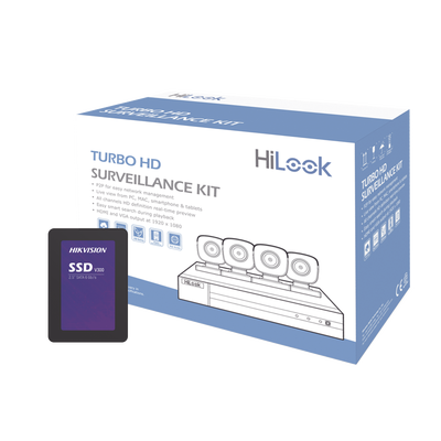 KIT TurboHD 1080p + SSD de 1 TB (1024 GB) / DVR 4 canales / 4 Cámaras Bala de Metal / Fuente de Poder / Accesorios de Instalación